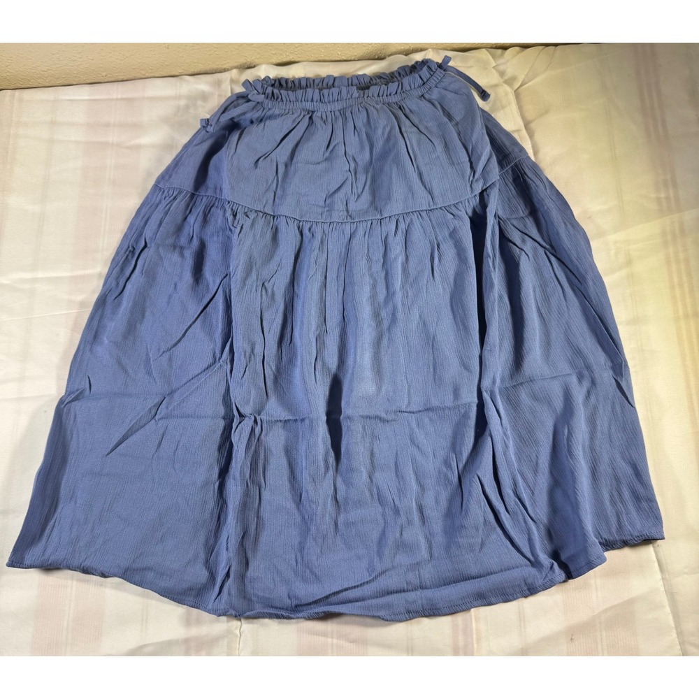 Weekend Academy Girls Blue Tiered Crinkle Midi Skirt Elastic Waist Size S 6-7